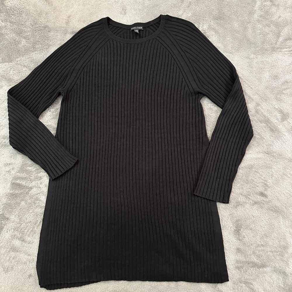 Eileen Fisher Black Organic Linen Cotton Long Sleeve Tunic Shirt MEDIUM Blouse